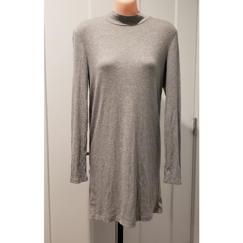 Antistar Long Sleeve Mock Neck Ribbed Swing Dress